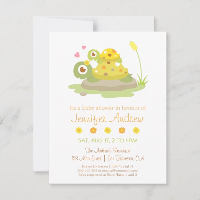 Cute Colourful Turtle Baby Shower Invitations (Front)