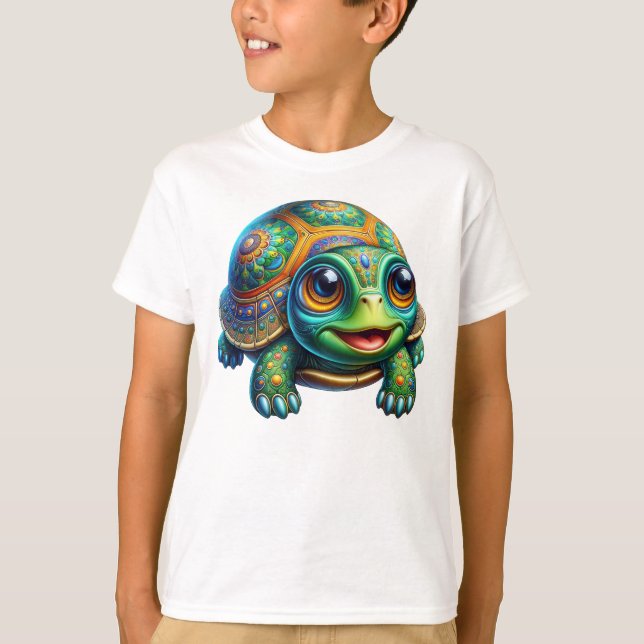 Cute Colourful Turtle Illustration T-Shirt (Front)