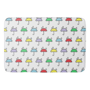 Cute Colourful Umbrellas and Raindrops Pattern Bath Mat