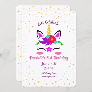 Cute Colourful Unicorn Birthday Invitation