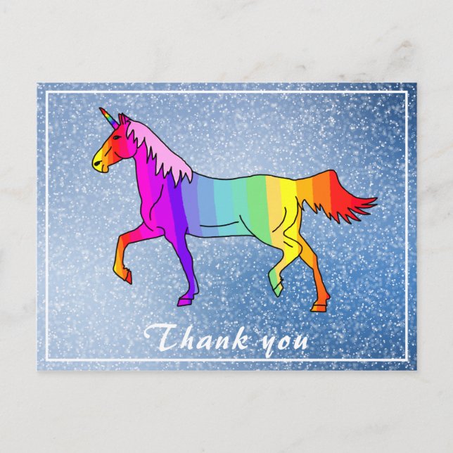 Cute Colourful Unicorn Girl Birthday Thank you Postcard (Front)