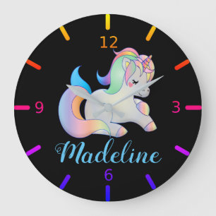 Cute Colourful Unicorn Large Clock
