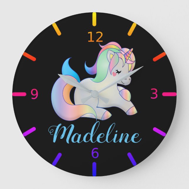 Cute Colourful Unicorn Large Clock (Front)