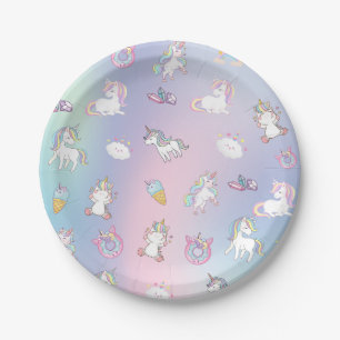 Cute colourful Unicorn pastel Rainbow Doughnuts Paper Plate