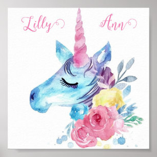 Cute colourful unicorn poster personalized