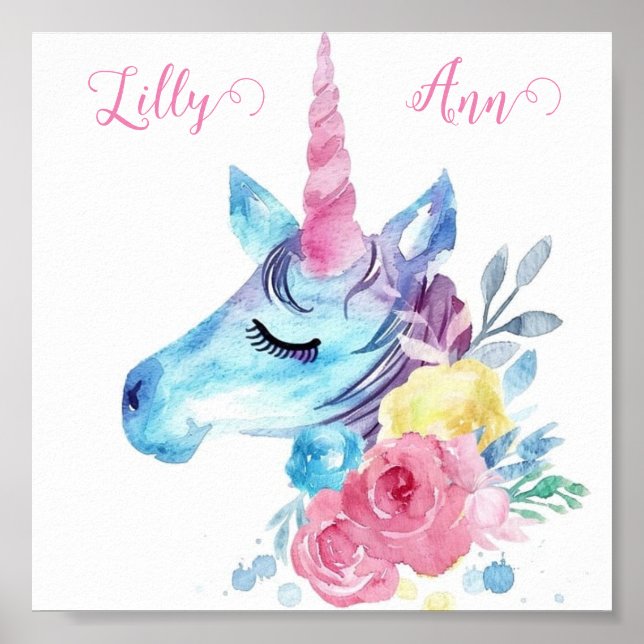 Cute colourful unicorn poster personalized (Front)