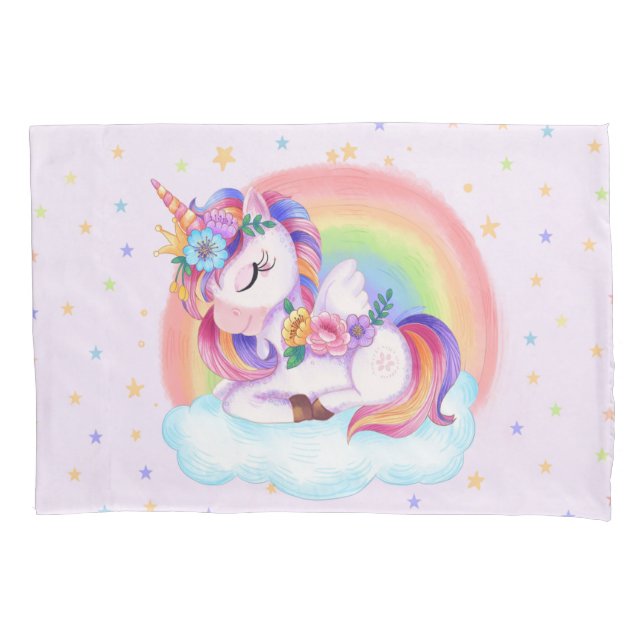 Cute Colourful Unicorn Rainbow  Pillowcase (Front)