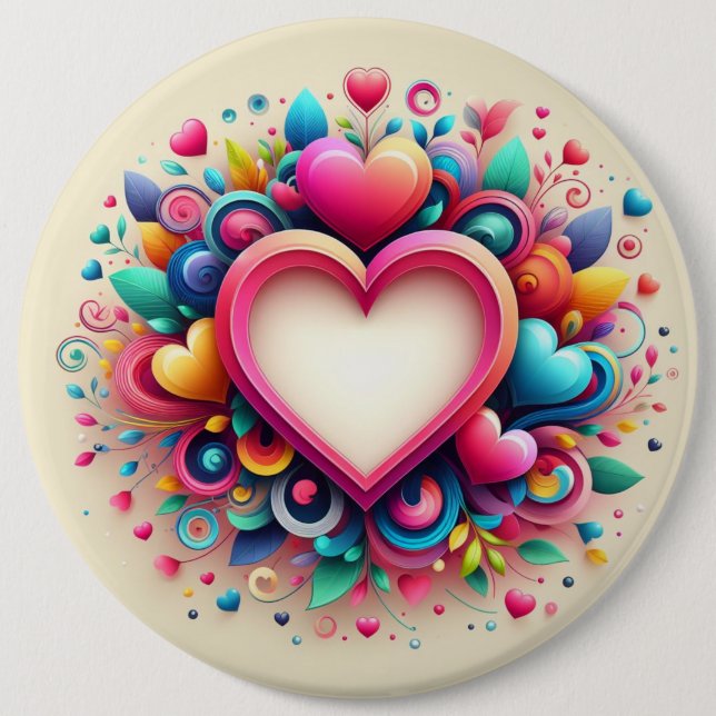 Cute Colourful Valentine's Day heart 6 Inch Round Button (Front)