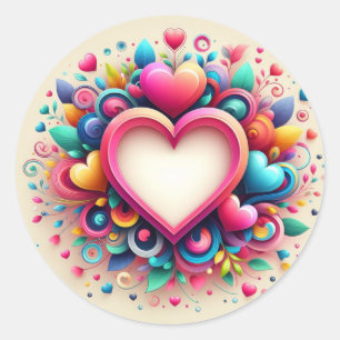 Cute Colourful Valentine's Day heart Classic Round Sticker