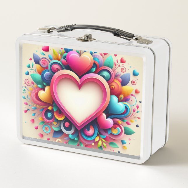 Cute Colourful Valentine's Day heart Metal Lunch Box (Front)