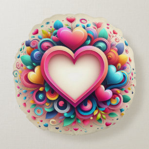 Cute Colourful Valentine's Day heart Round Pillow