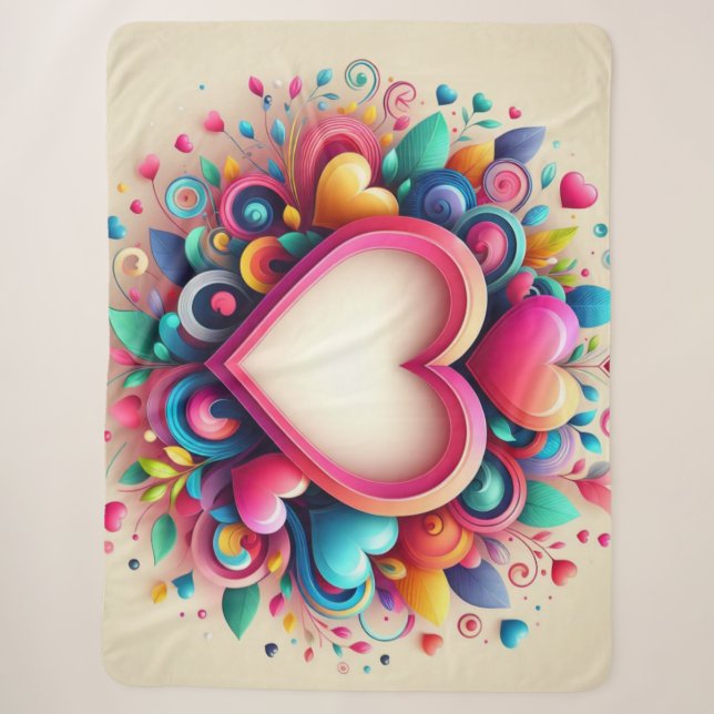 Cute Colourful Valentine's Day heart Sherpa Blanket (Front)