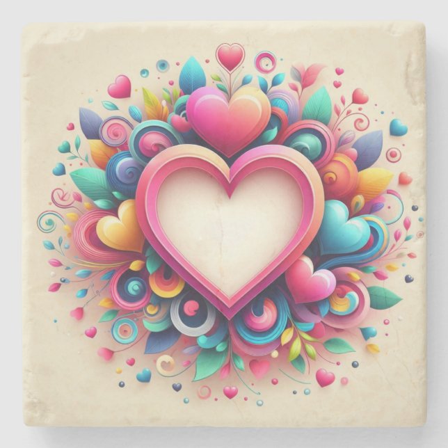 Cute Colourful Valentine's Day heart Stone Coaster (Front)