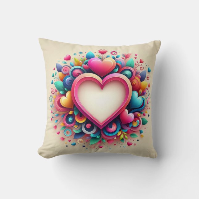Cute Colourful Valentine's Day heart Throw Pillow (Front)