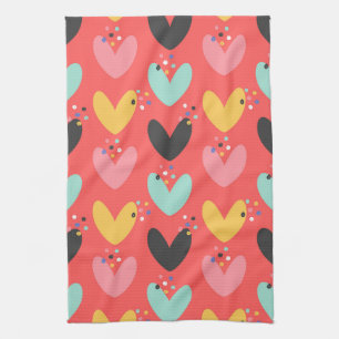 Cute colourful Valentine's hearts pattern Kitchen Towel