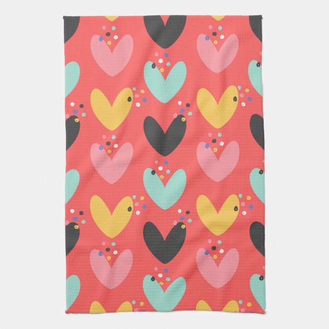 Cute colourful Valentine's hearts pattern Kitchen Towel (Vertical)
