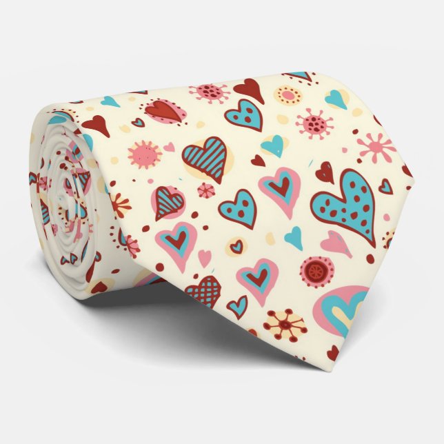 Cute Colourful Valentines Hearts Pattern Tie (Rolled)