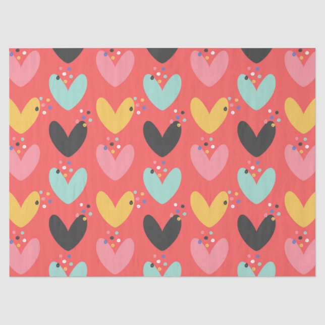 Cute Colourful Valentine's  Hearts Pattern Tissue Paper (Front)