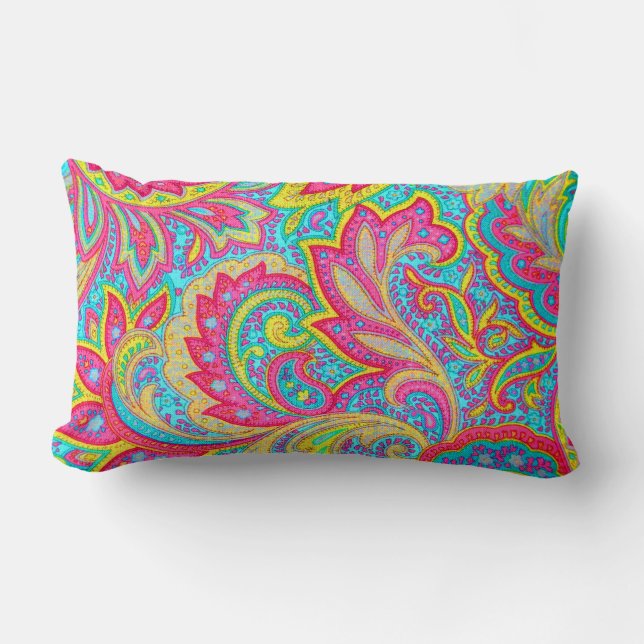 Cute colourful vintage floral design lumbar pillow (Front)