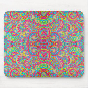 Cute colourful vintage floral design mouse pad
