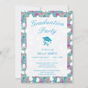 Cute colourful vintage floral graduation party invitation