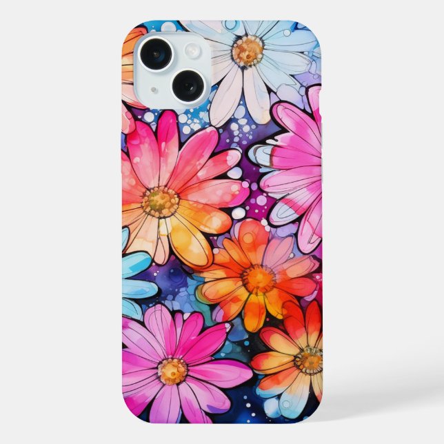 Cute Colourful Vintage Flower Art iPhone Case (Back)