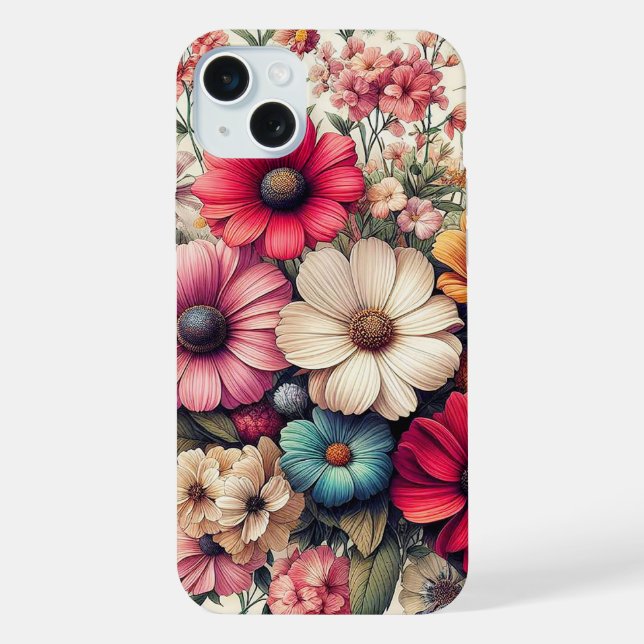 Cute Colourful Vintage Flower Collage iPhone Case (Back)