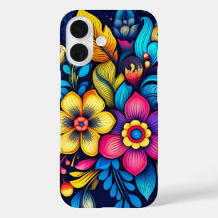 Cute Colourful Vintage Flower Design iPhone 16 Case