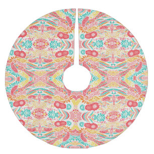 Cute colourful vintage flowers pattern brushed polyester tree skirt