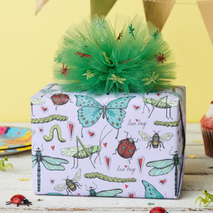Cute Colourful Vintage Love Bug Insects Wrapping Paper