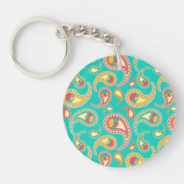 Cute colourful vintage paisley pattern keychain (Front)