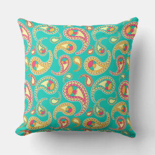 Cute colourful vintage paisley pattern throw pillow
