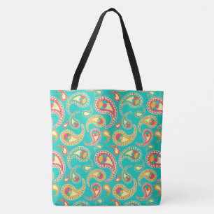 Cute colourful vintage paisley pattern tote bag