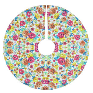 Cute colourful vintage roses patterns brushed polyester tree skirt