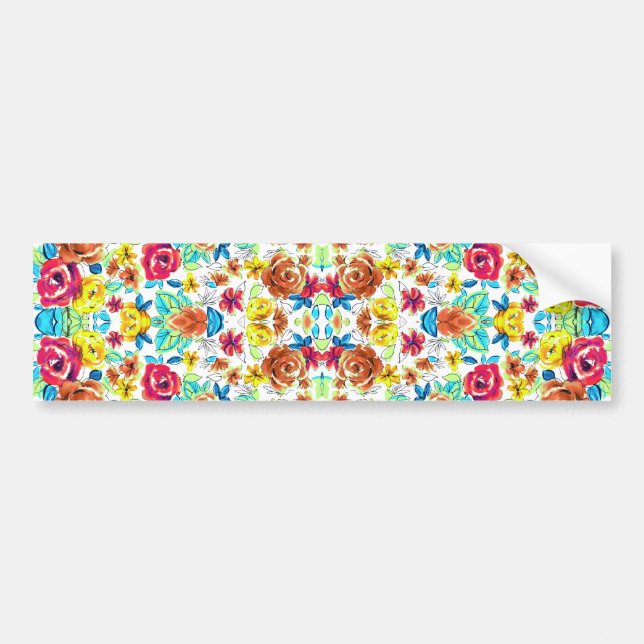 Cute colourful vintage roses patterns bumper sticker (Front)