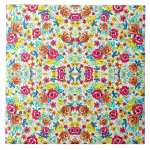 Cute colourful vintage roses patterns tile