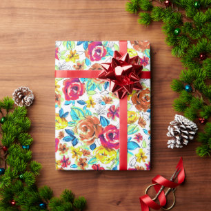 Cute colourful vintage roses patterns wrapping paper