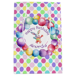 Cute Colourful Watercolor Bunny and Polka Dots Medium Gift Bag