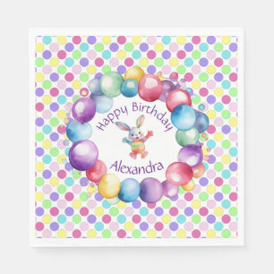 Cute Colourful Watercolor Bunny and Polka Dots Napkin