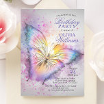 Cute Colourful Watercolor Butterfly Birthday Party Invitation<br><div class="desc">Modern children / kids birthday party invitation cards.  Purple grey background with pink,  blue,  lavender watercolor butterfly . Perfect for girl party. Personalized templates so you can edit text font,  colour and size.  Get matching favour stickers!</div>