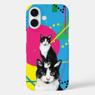 Cute Colourful Watercolor Cats with Retro Pattern iPhone 16 Case