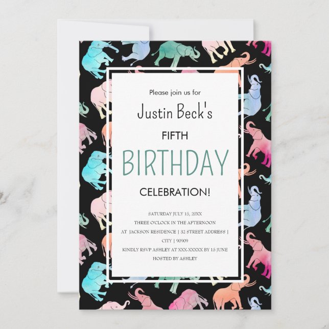 Cute Colourful Watercolor Elephant Template (Front)