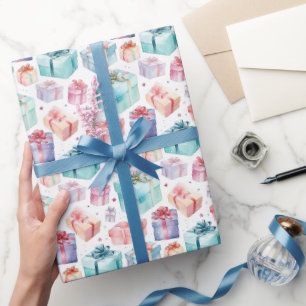 Cute Colourful Watercolor Festive Gift Boxes Wrapping Paper