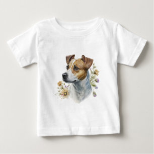 Cute Colourful Watercolor Floral Jack Russell Dog Baby T-Shirt