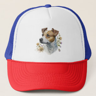 Cute Colourful Watercolor Floral Jack Russell Dog Trucker Hat