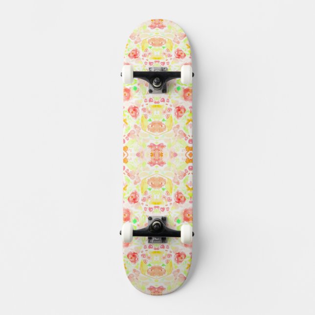Cute colourful watercolor floral pattern skateboard (Front)