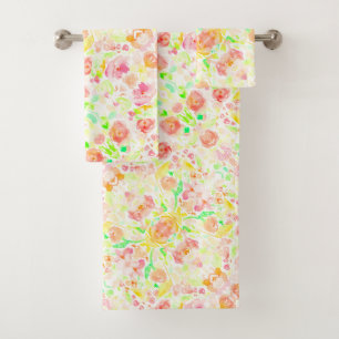 Cute colourful watercolor flowers bath towel set