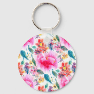 Cute colourful watercolor flowers license plate fr keychain