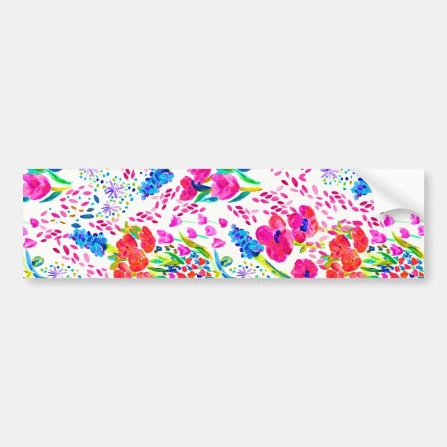 Cute colourful watercolor flowers pattern bumper sticker (Front)