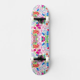 Cute colourful watercolor flowers pattern checkboo skateboard